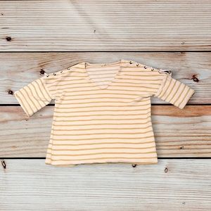 Jane and Delancey Yellow Stripe Tie Sleeve Top